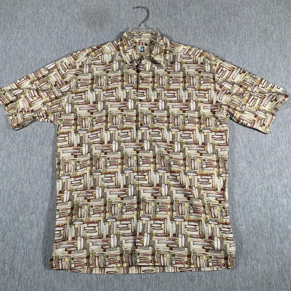 Kahala Hawaiian Shirt Mens Medium Multicolor Surfboard Print Cotton Lawn